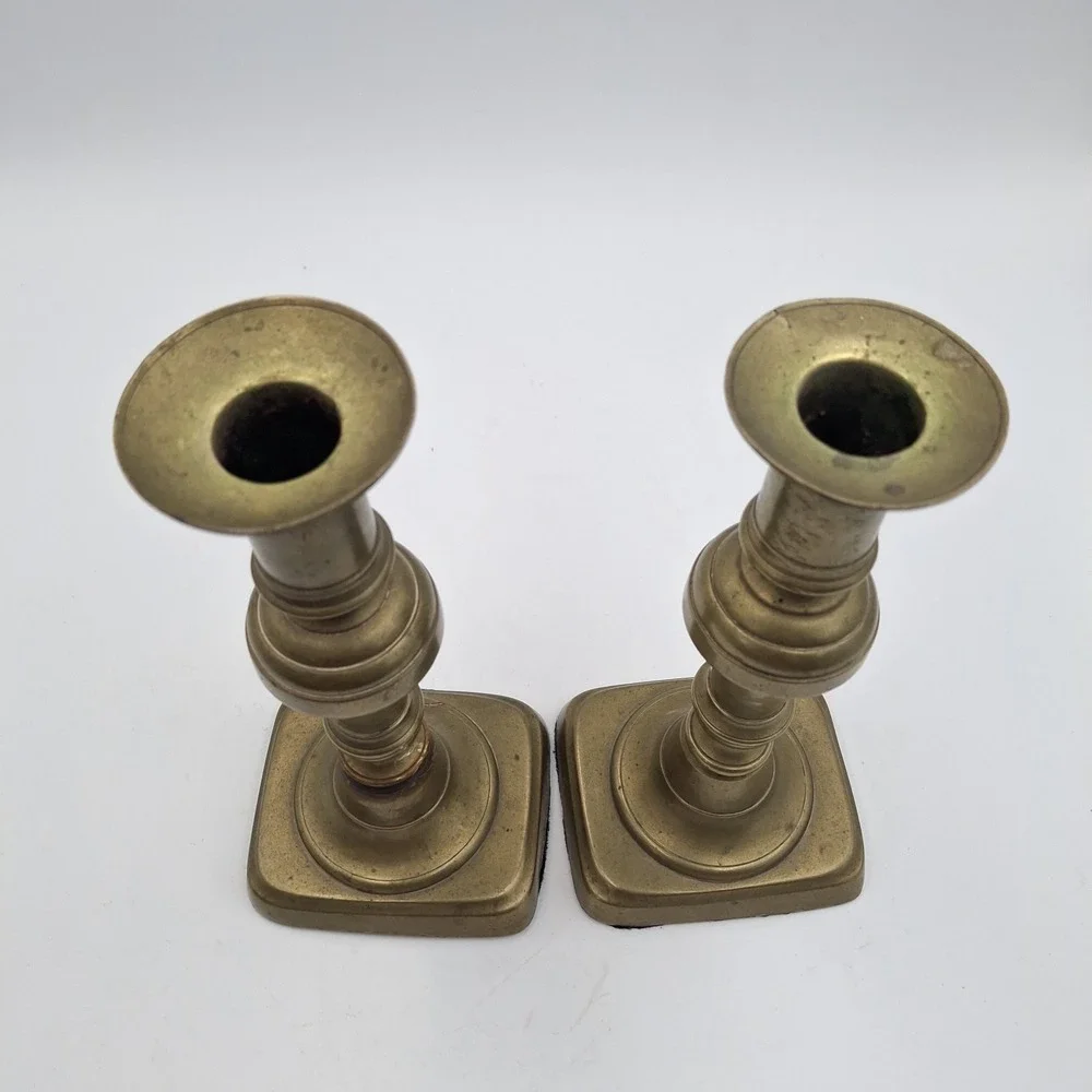 Vintage Solid Brass Candlestick Holders Pair 7.75